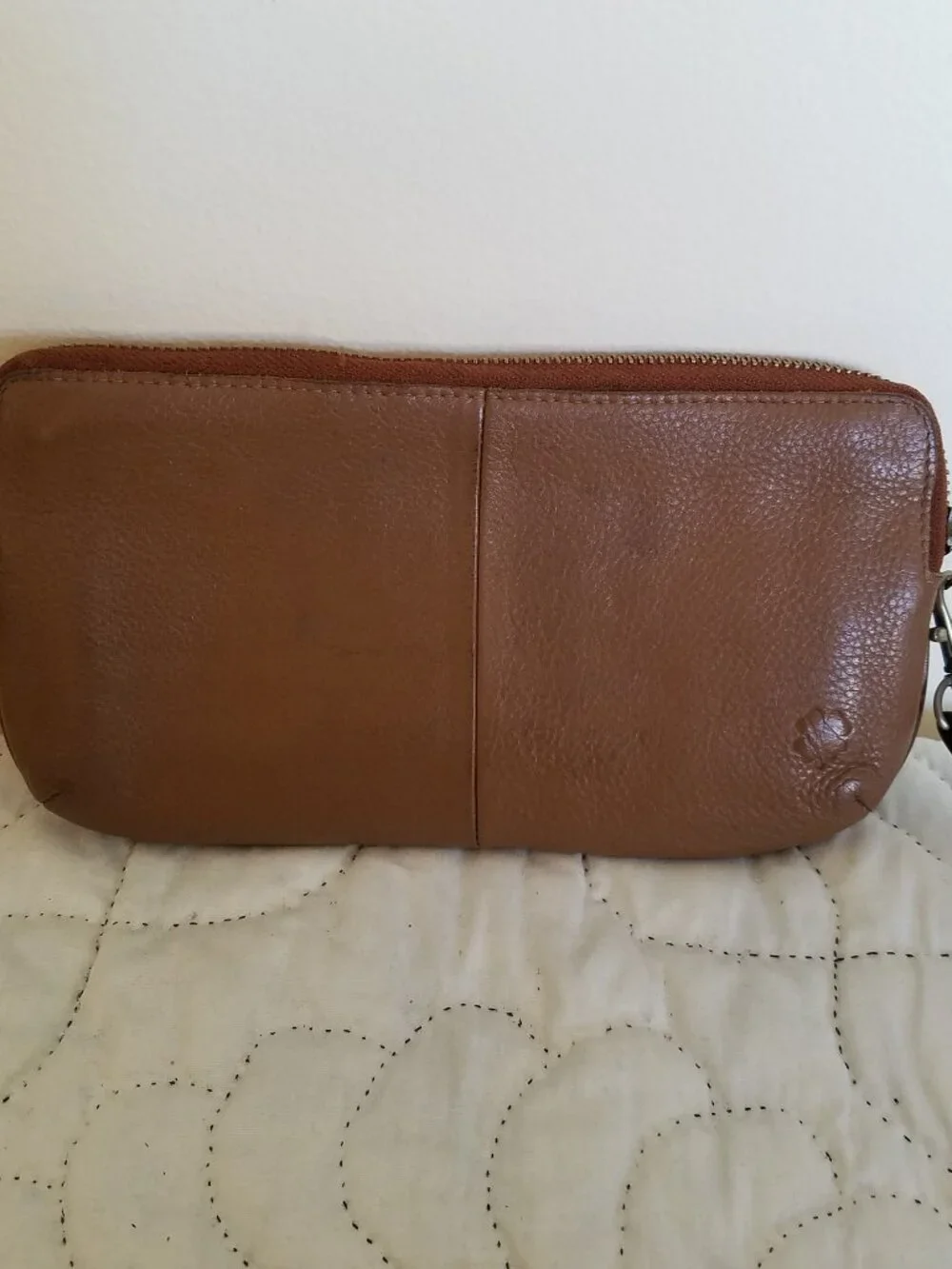 Wristlet LUCKY BRAND Casbah Leather Embroidered Cognac 12 Card Pockets